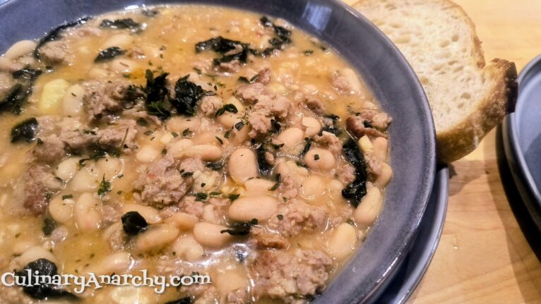Tuscan-style White Bean and Sausage soup (with kale)